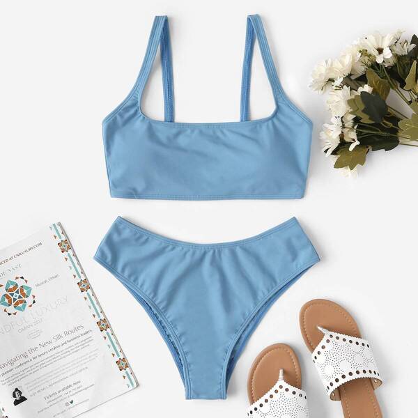 Cami Top Cheeky Bikini Swimsuit, Dusty blue