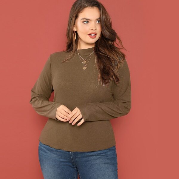 Plus Mock-neck Ribbed Knit Solid Tee 
Plus Mock-neck Ribbed Knit Solid Tee