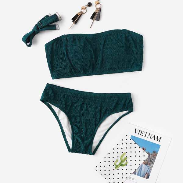 Smocked Bandeau With Low Rise Bikini Set 
Smocked Bandeau With Low Rise Bikini Set