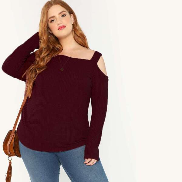 Plus Asymmetrical Neck Waffle Knit Tee 
Plus Asymmetrical Neck Waffle Knit Tee