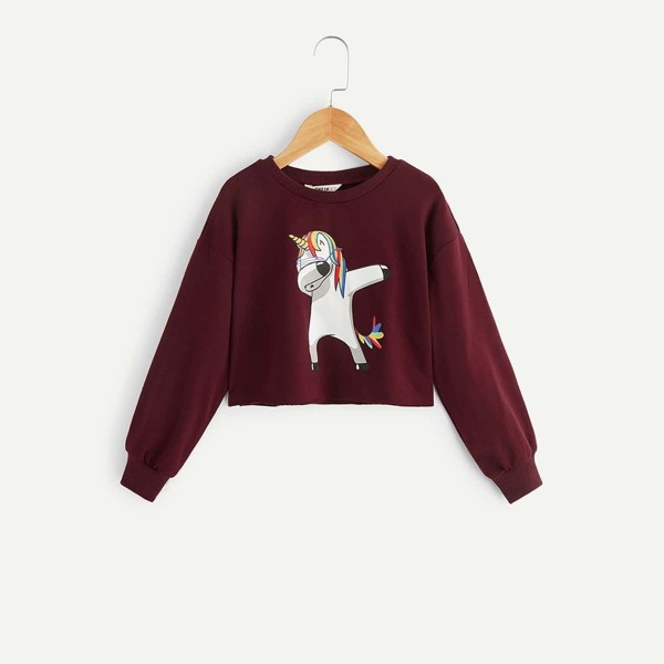 Girls Cartoon Print Raw Hem Sweatshirt, Burgundy
Girls Cartoon Print Raw Hem Sweatshirt, Burgundy