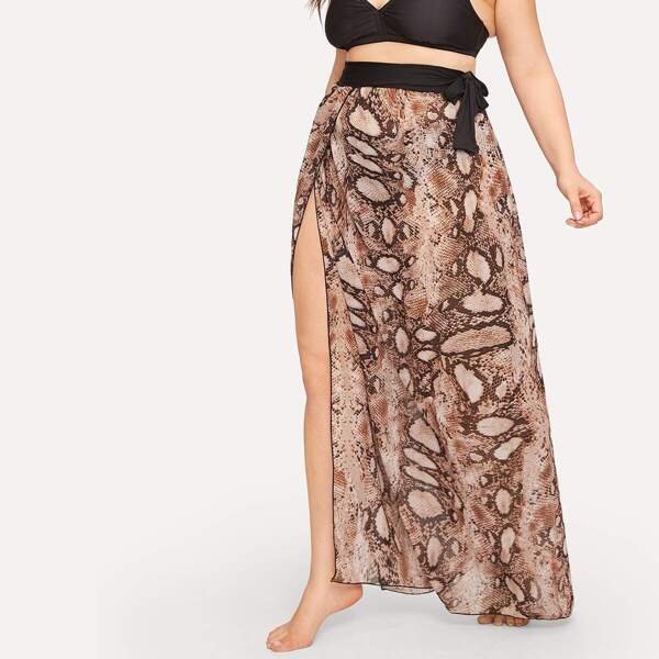 Plus Snakeskin Print Split Side Beach Maxi Skirt, Multicolor
Plus Snakeskin Print Split Side Beach Maxi Skirt, Multicolor