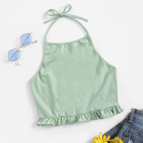 Frilled Hem Open Back Halter Top 
Frilled Hem Open Back Halter Top