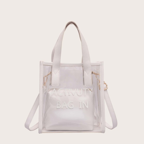 Slogan Print Clear Bag With Inner Clutch
Slogan Print Clear Bag With Inner Clutch