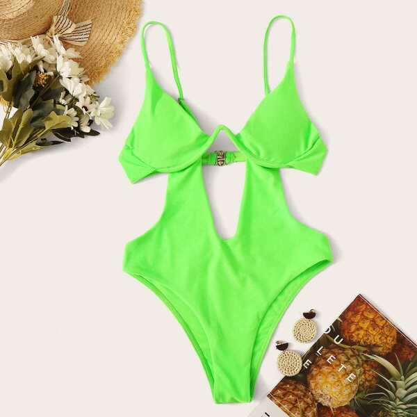 Neon Green Cutout Waist Underwired Monokini
Neon Green Cutout Waist Underwired Monokini