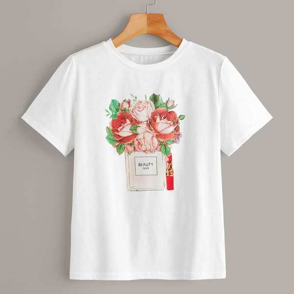 Letter And Floral Print Tee
Letter And Floral Print Tee