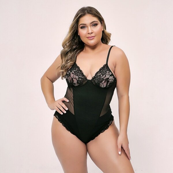 Plus Floral Lace Sheer Teddy Bodysuit, Black
Plus Floral Lace Sheer Teddy Bodysuit, Black