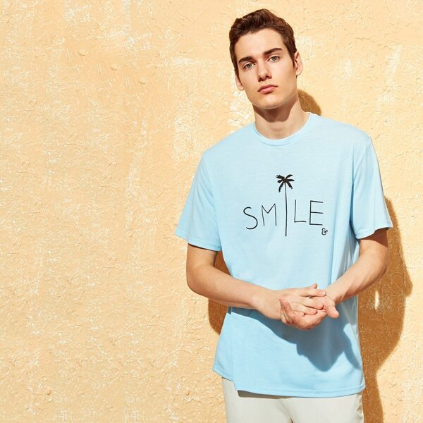 Men Letter and Tree Print Tee 
Men Letter and Tree Print Tee