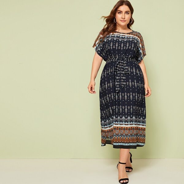Plus Tribal Print Batwing Sleeve Curved Hem Dress
Plus Tribal Print Batwing Sleeve Curved Hem Dress
