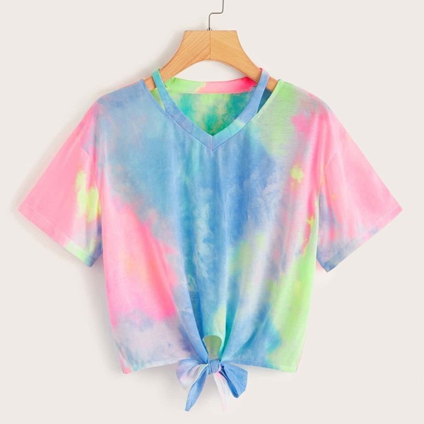 Cut Out Tie Dye Knot Hem Tee 
Cut Out Tie Dye Knot Hem Tee