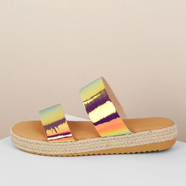 Double Iridescent Band Flatform Slide Sandals 
Double Iridescent Band Flatform Slide Sandals