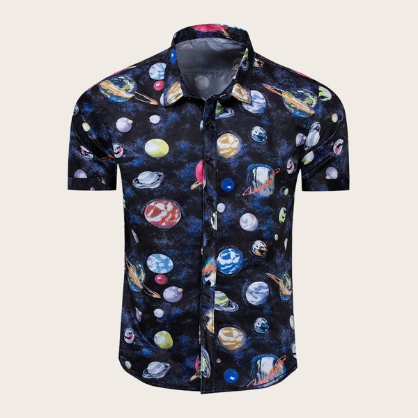 Men Planet Print Button Shirt 
Men Planet Print Button Shirt