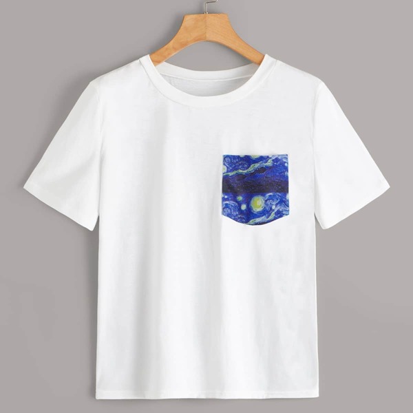Contrast Painting Pocket Tee, White