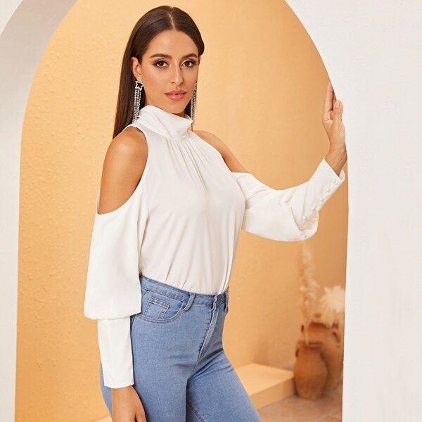 Solid Tie Back Cold Shoulder Top, White
Solid Tie Back Cold Shoulder Top, White