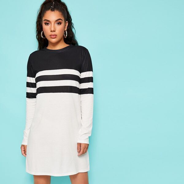 Contrast Panel Striped Tee Dress 
Contrast Panel Striped Tee Dress