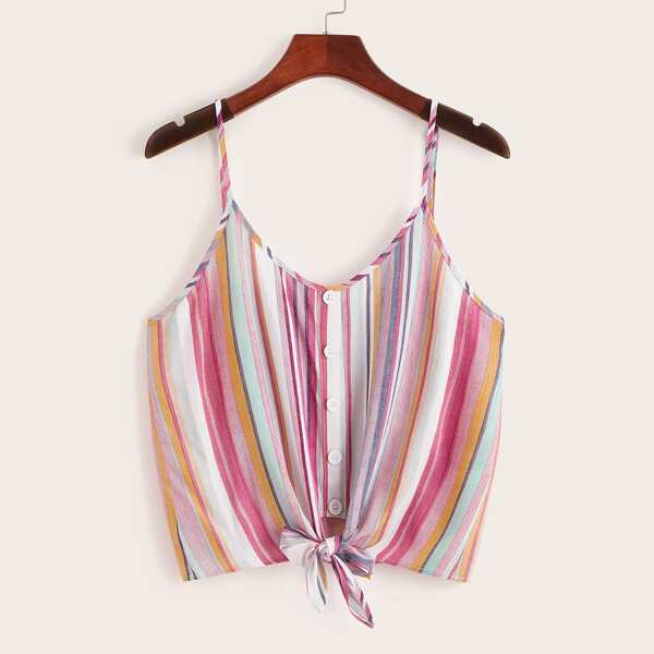 Plus Buttoned Front Knot Hem Striped Cami Top
Plus Buttoned Front Knot Hem Striped Cami Top
