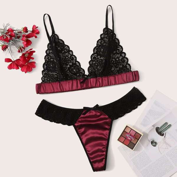 Plus Floral Lace Lingerie Set, Multicolor 
Plus Floral Lace Lingerie Set, Multicolor