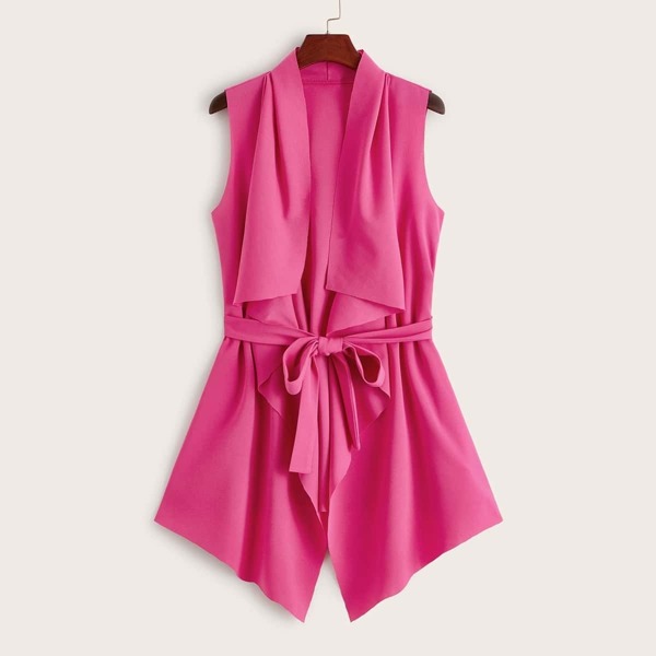 Solid Waterfall Collar Belted Vest 
Solid Waterfall Collar Belted Vest