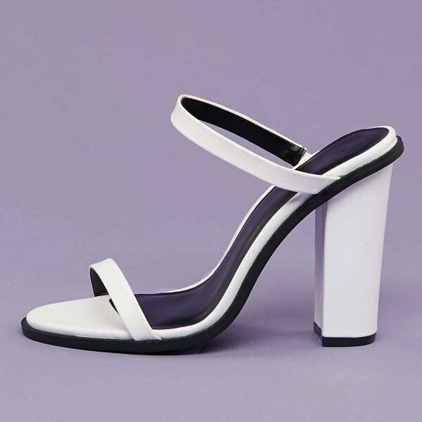 Twin Straps Block Heel Sandals, White
Twin Straps Block Heel Sandals, White