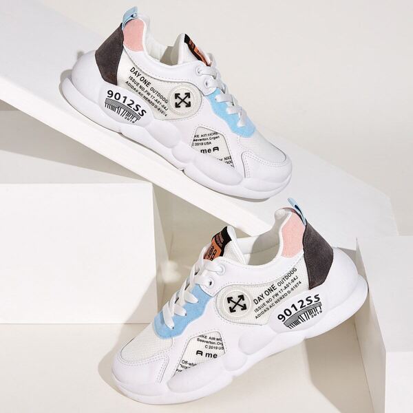 Lace-up Front Letter Print Mesh Sneakers, Multicolor 
Lace-up Front Letter Print Mesh Sneakers, Multicolor