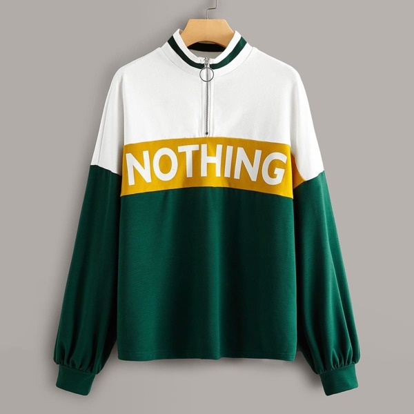 Slogan Graphic Color-block Zipper Sweatshirt, Multicolor
Slogan Graphic Color-block Zipper Sweatshirt, Multicolor