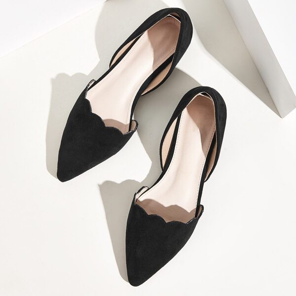Point Toe Scalloped Dorsay Flats, Black