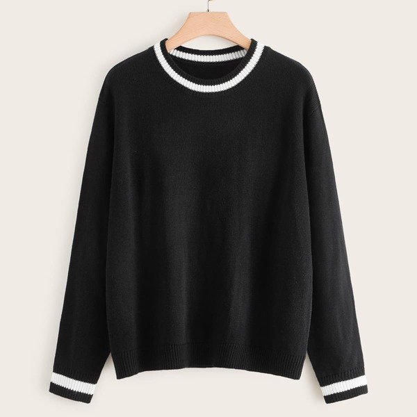 Plus Striped Trim Soft Knit Jumper, Black 
Plus Striped Trim Soft Knit Jumper, Black