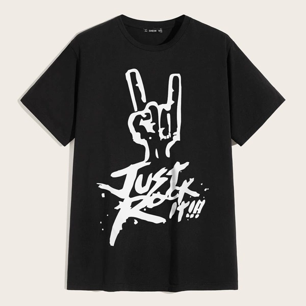 Men Gesture & Slogan Graphic Tee, Black
Men Gesture & Slogan Graphic Tee, Black