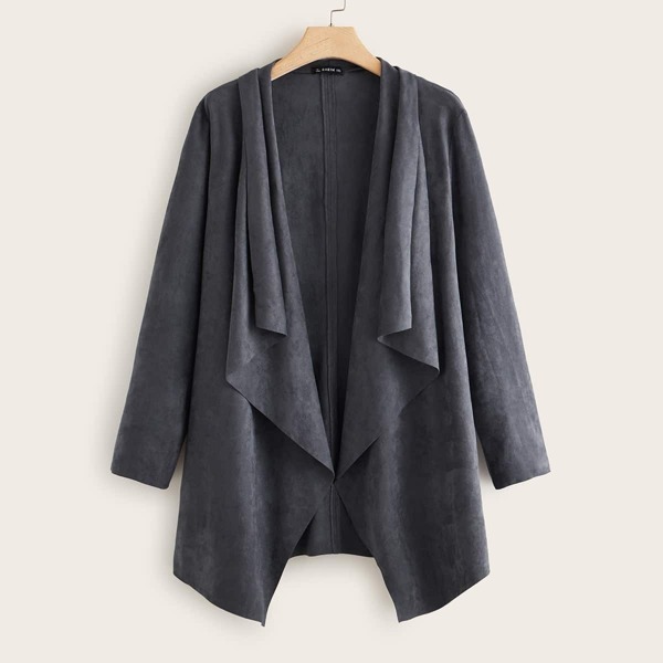 Plus Open Front Waterfall Suede Coat, Grey 
Plus Open Front Waterfall Suede Coat, Grey