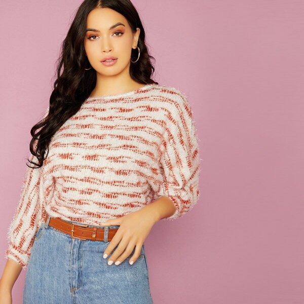 Dolman Sleeve Fuzzy Knit Stripe Sweater
Dolman Sleeve Fuzzy Knit Stripe Sweater