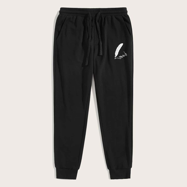 Men Feather Print Sweatpants, Black
Men Feather Print Sweatpants, Black