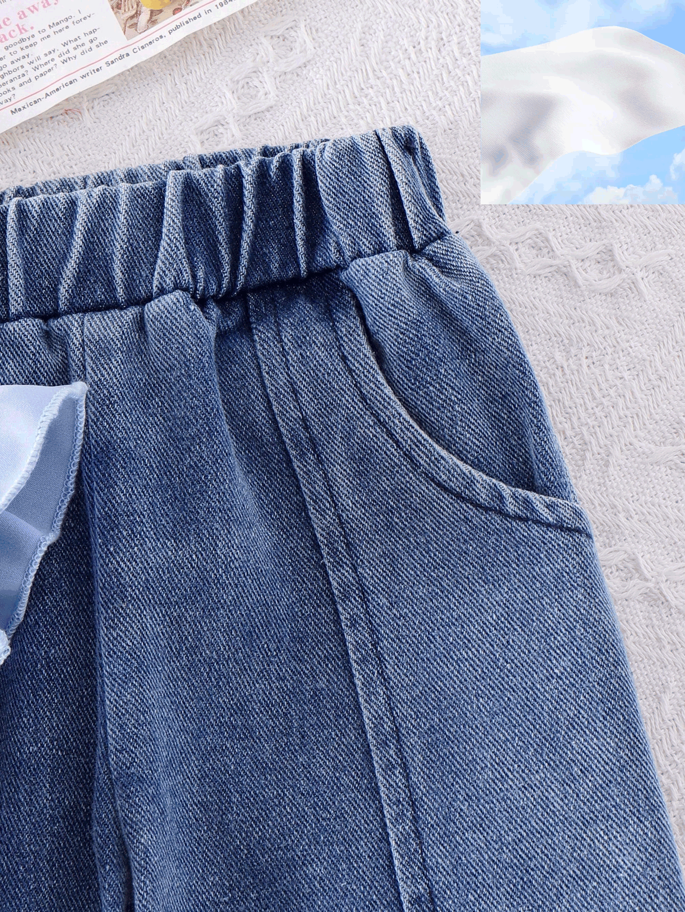 SHEIN 2pcs/Set Baby Girls' Asymmetrical Pattern Shirt + Denim Pants Outfit