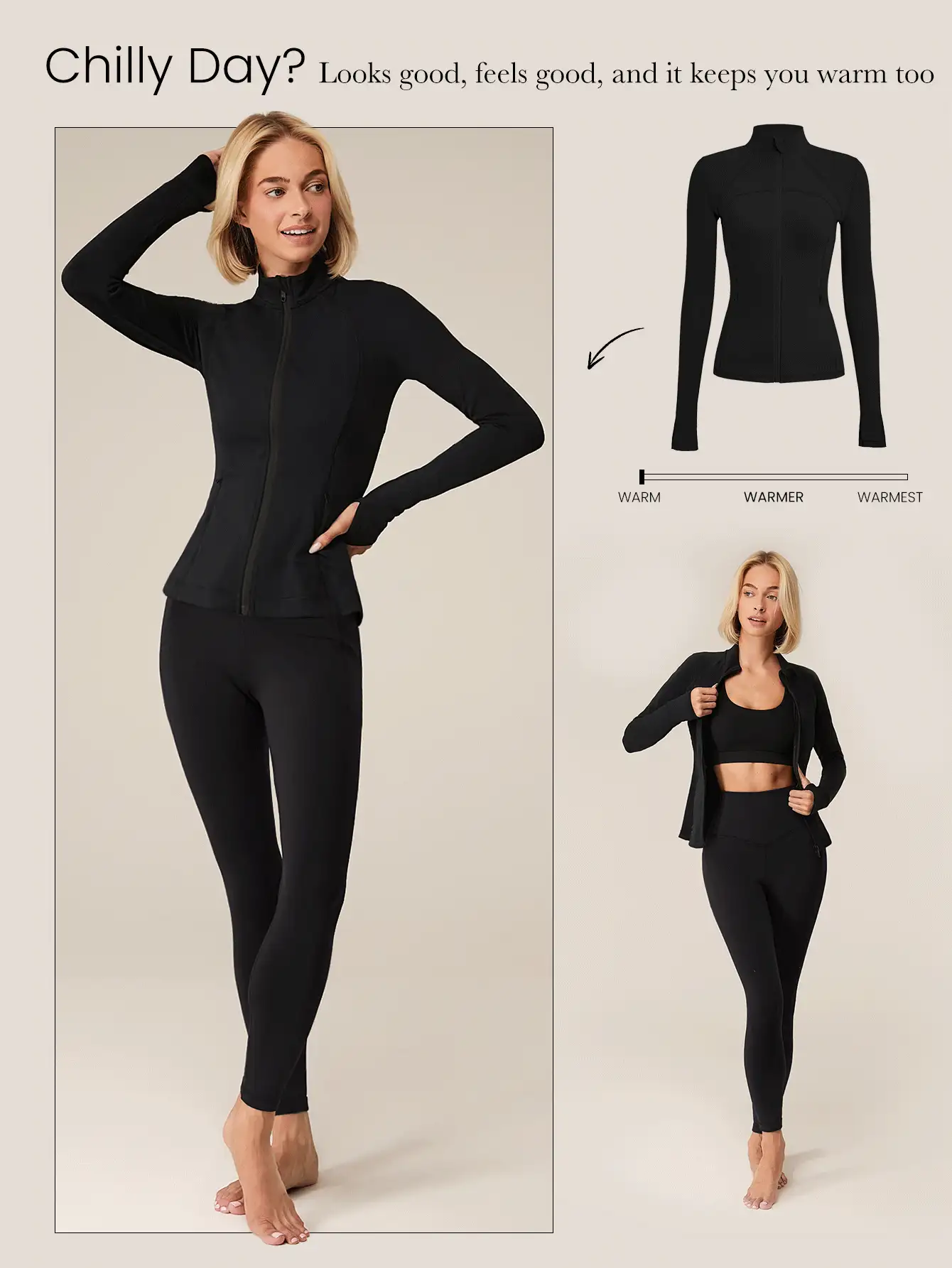 GLOWMODE FeatherFit™-Warm Slim-It It's Chilly Fleece-Lined Slim Fit Long Sleeve Jacket With Thumbholes Autumn Winter Yoga Daily Casual