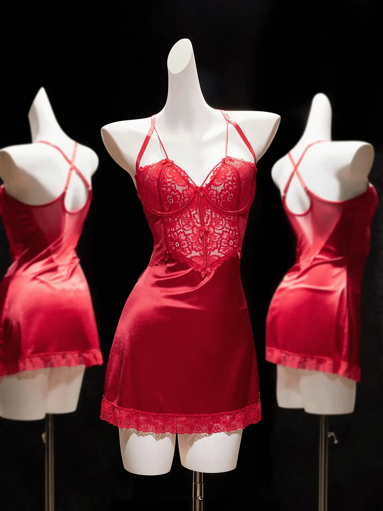 SHEIN Seduluxe 2 Stück Damen sexy Spitzen-Patchwork Nachthemd Set, Ausgehen