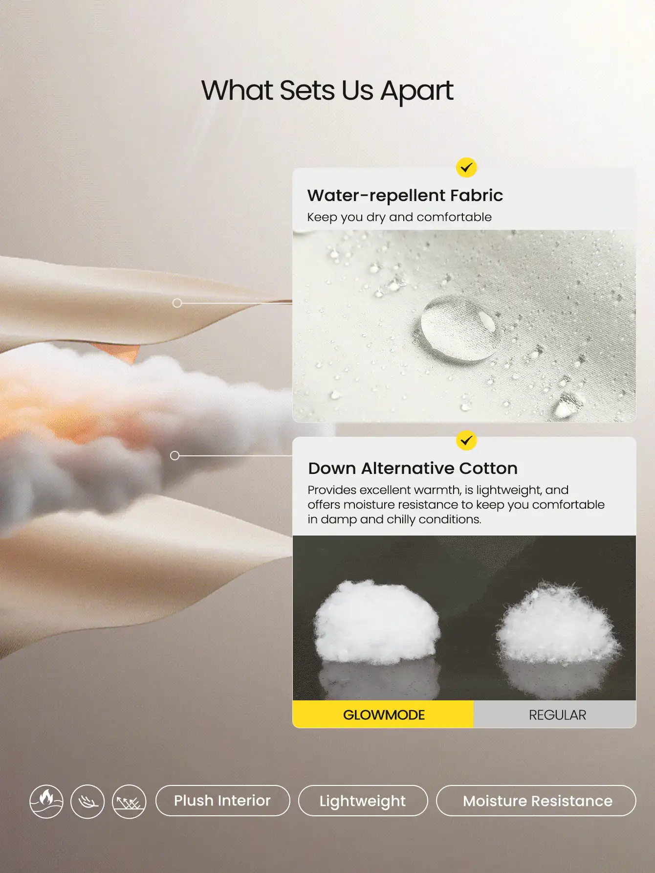 GLOWMODE Jachetă pufoasă PolarPlay, moale, caldă, rece, hidrofugă, ușoară, cu manșete reglabile, talie, mâneci detașabile, guler, toamnă și iarnă, pentru exterior, zilnic, casual