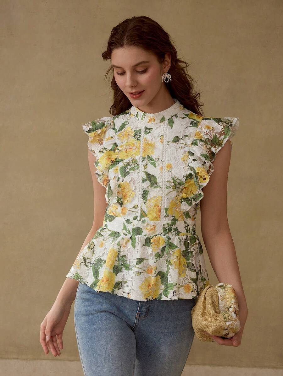 MOTF PREMIUM Blusa con volantes de encaje guipur