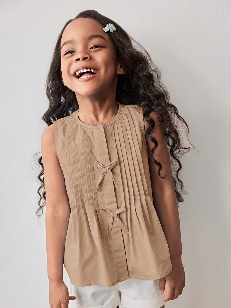Maija Kids Maija Kids Camiseta de tirantes informal con cuello redondo y decoración de mariposa tejida para niña joven