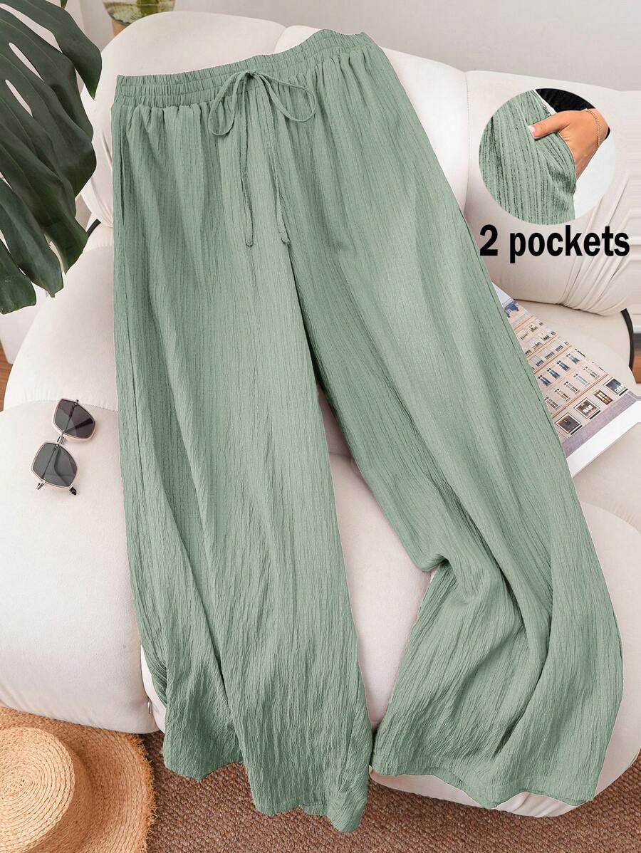 SHEIN Frenchy Plus Size Women's New Spring Summer Business Casual Woman Beach Outfits For Woman Valentine Day Style Fashion Commuting Elegant Purple Lotus Root Pink Wide-Leg Trousers, Pocket Trousers.Pants Beach Vacation Outfits Lavender College Students Outfit Valentines Clothes Cruise Outfits Women Summer Pants Baggy