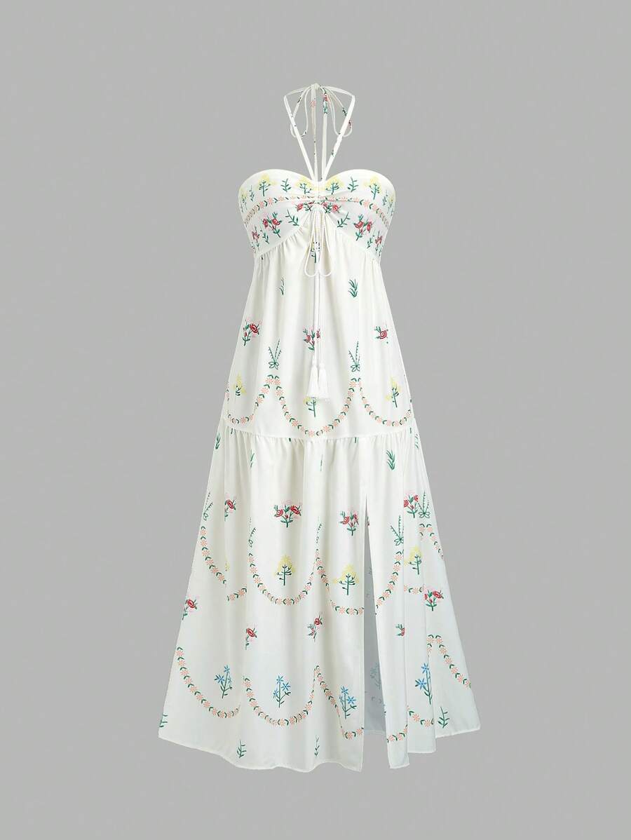 Sweetra Bohemian Style Beach Dress, Spaghetti Strap High-End Long Sundress For Summer Vacation Maxi Women Outfit