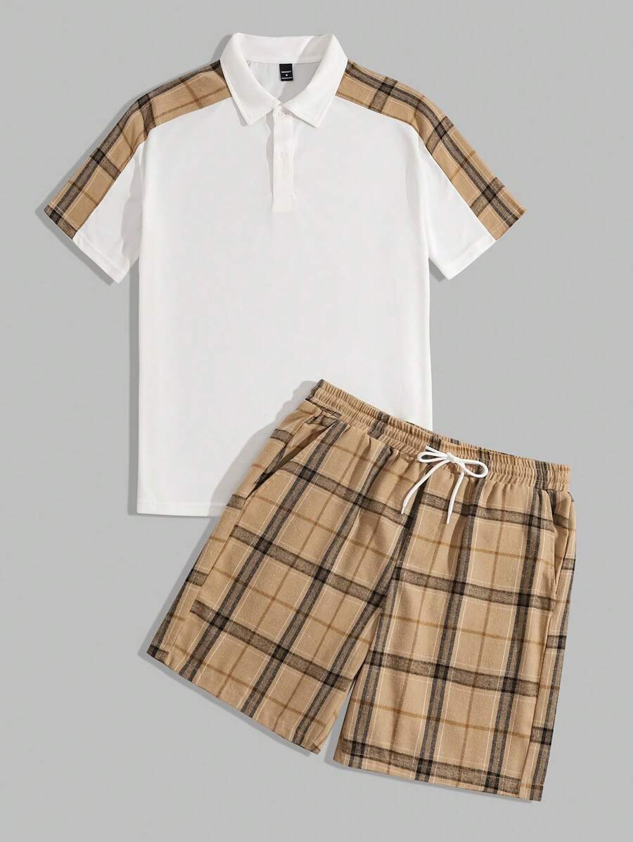 Manfinity RelaxMax Set casual da uomo composto da polo a maniche corte a quadri e pantaloncini