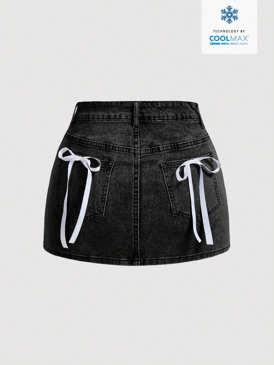 SHEIN MOD Minifalda vaquera ajustada con decoración de lazo para mujer