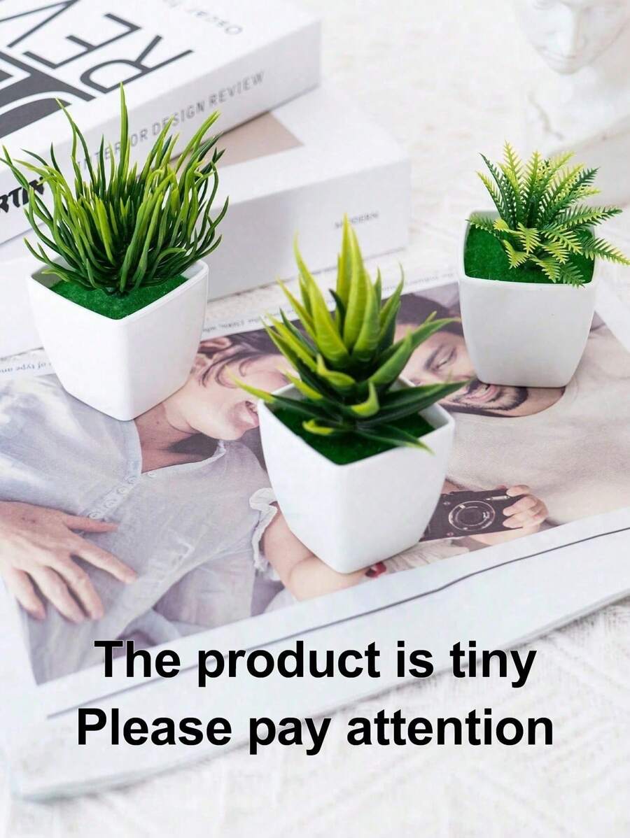 SHEIN 3pcs Mini Size Plastic Oxidation‑Resistant And Color‑Fading‑Resistant Green Aloe Vera, Sword Grass And Fern Leaf Artificial Mini Plant Pots For Living Room And Bedroom Home Decor And Artificial Flowers, Home Decor, Living Room Decor, Bedroom Decor