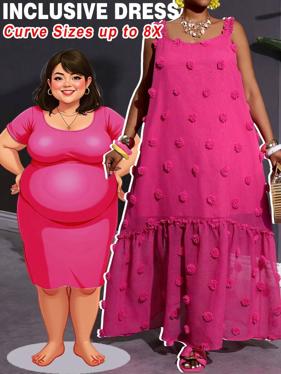 SHEIN CURVE+ Vestito da vacanza senza maniche in jacquard fucsia taglie forti, abito in tessuto floreale tridimensionale, vestito curvy, abito da vacanza, outfit estivo da donna, abito da spiaggia, outfit da spiaggia, vestito da spiaggia, vestito da vacanza al mare, essenziali da spiaggia, abito per laurea, abito per festa del tè