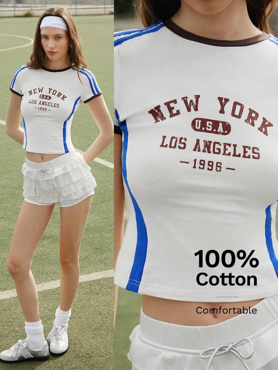 SHEIN EZwear Koszulka z kontrastowym paskiem Ball Game