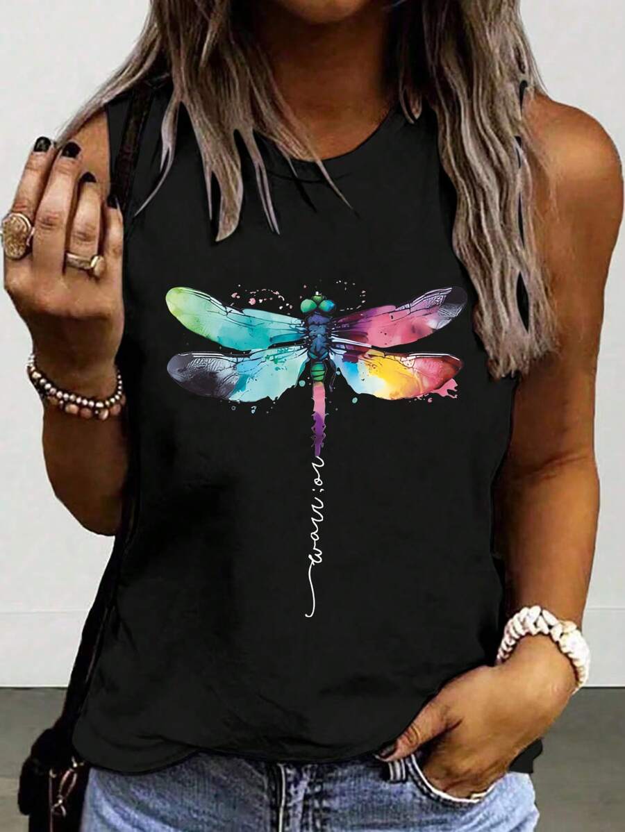 INAWLY Camiseta de tirantes con estampado de libélula colorida para mujer