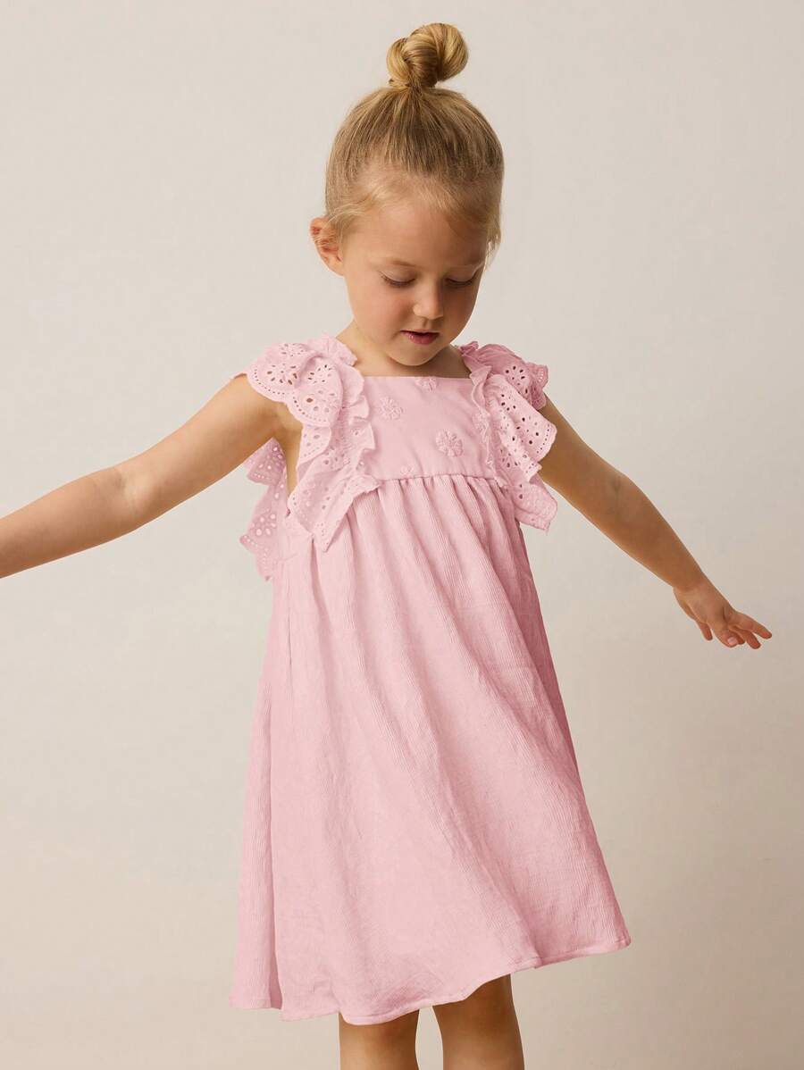 Maija Kids Maija Kids Vestito da ragazza giovane stile primavera/estate con maniche a palloncino arricciato e ricamato, decorato con ricami 3D, vestito casual a-line morbido e tinta unita color albicocca, adatto per uso quotidiano, uscite, vacanze, campagna