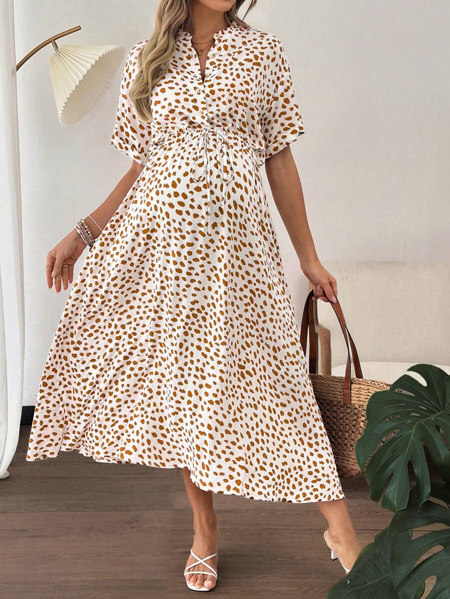 SHEIN Abito casual da vacanza in maternità con stampa all-over e vita con laccetto