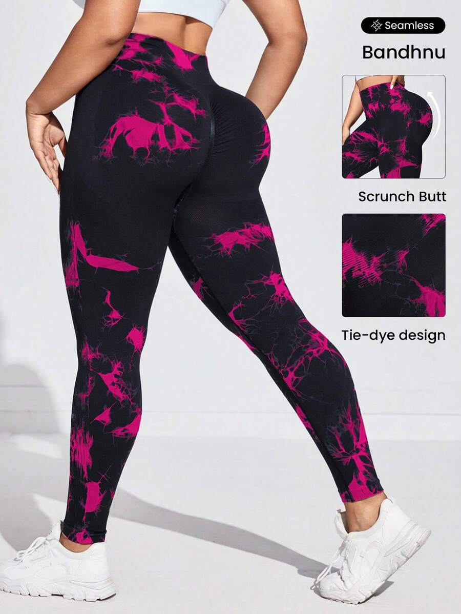 Seamluxe SHEIN Sport Plus Size Women Tie Dye Seamless High Waisted Sports Leggings, Yoga Pants