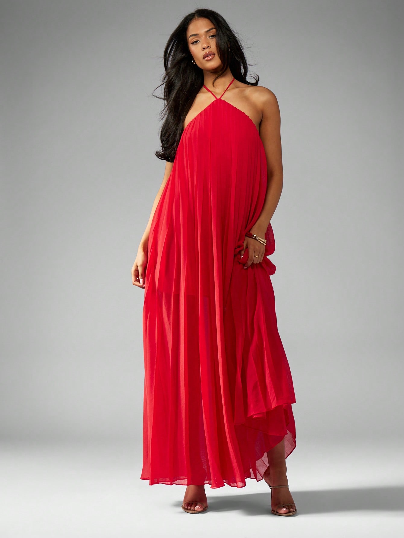 新品 maisoncelon pleated halter maxi dress pleated halter maxi