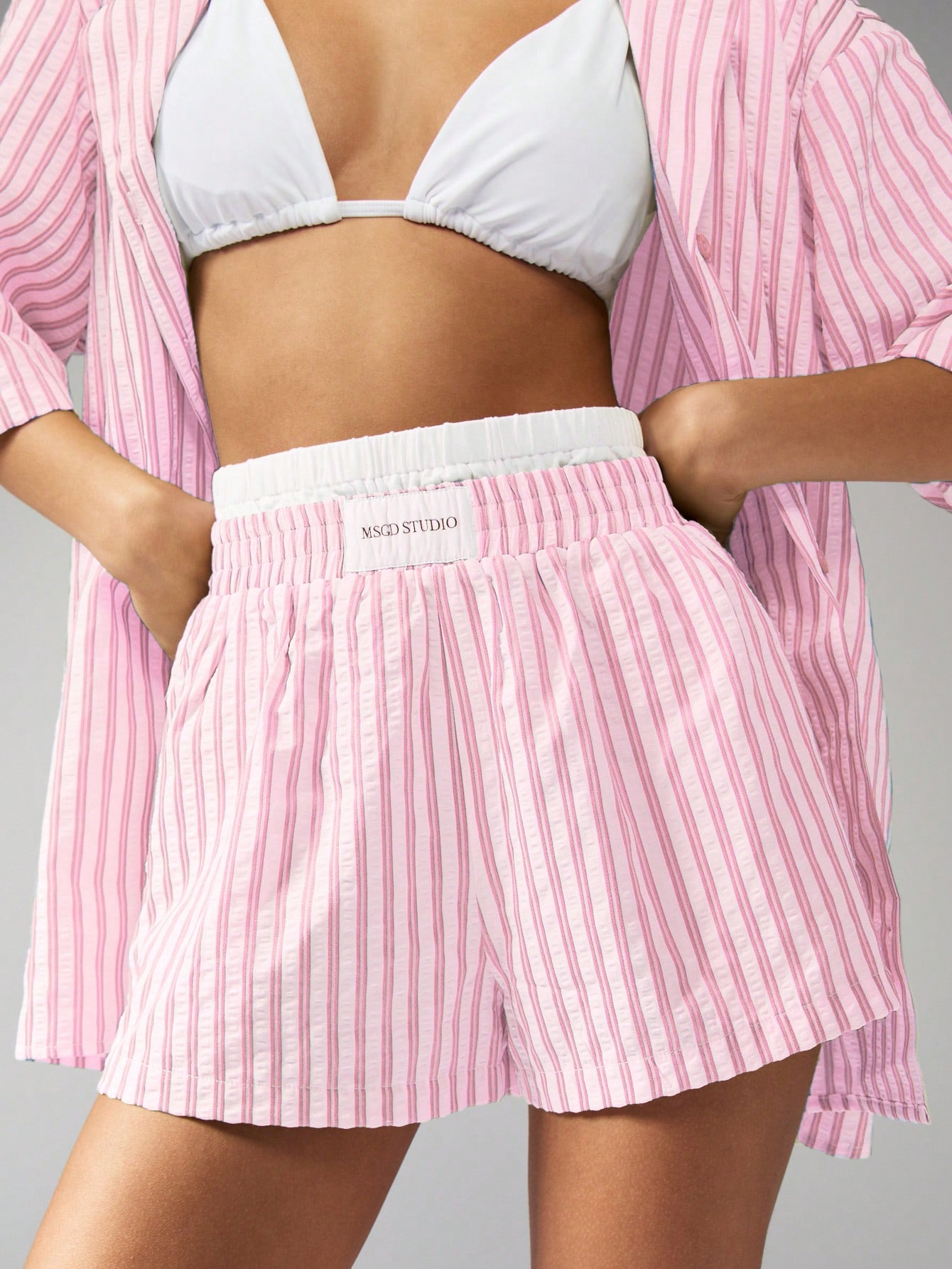 Beach Resort Vacation Drawstring Summer Striped Relaxed Fit Elastic Waist Loungewear Casual Shorts Breathable Lounge Shorts